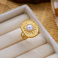 CUMAI Edelstahl Vergoldeter Vintage Schmetterling Sonnenauge Perle Spiral Hohl Breiter Statement Fingerring Schmuck für Frauen