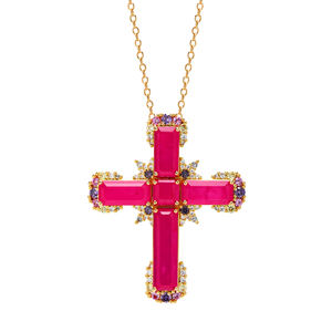 Vientiane Jewelry Collana Semplice con Ciondolo a Forma di Croce con Smeraldo di Laboratorio e Tormalina Paraiba Gioielli da Sposa per Donna - Product Image 2