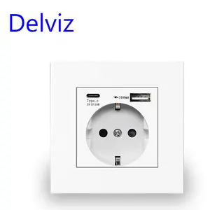 Delviz Europese 16a Stopcontact, Ac 110V-250V, Bescherming Tegen Overbelasting, 5V Usbc Poort, Eu Standaard 18W Snel Opladen Usb Stopcontact