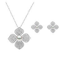Lixin Set perhiasan elegan halus bunga Retro perak 925 termasuk kalung anting zirkon untuk pemberian hadiah Hari jadi pertunangan
