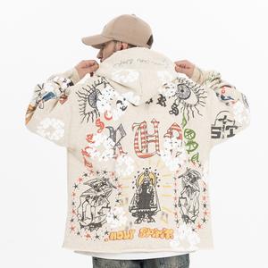 Sudadera con Capucha Retro para Hombre E800, Estilo Urbano, Otoño Invierno 2025, Nueva Marca de Moda, Diseño American Graffiti con Agujeros, 100% Algodón - Product Image 4