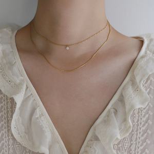 สร้อยคอจี้เพชรประดับเพชรซีกอนใสเคลือบทองคำ 18k สองชั้น สร้อยโซ่เส้นเล็ก วัสดุสแตนเลส สำหรับผู้หญิง - Product Image 1