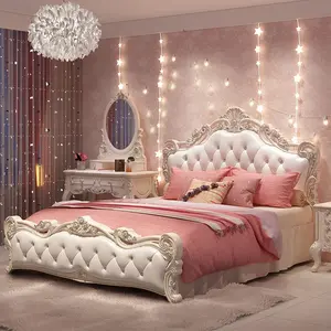 Роскошная кожаная кровать ручной работы Винтажный французский дизайн мебель для спальни королевская кровать