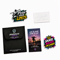 Pack d'autocollants personnalisés en vinyle pour skateboard, résistants à l'eau et aux UV, avec carte de remerciement, enveloppe et ensemble d'emballage promotionnel