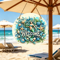Guirlande de bienvenue pour la plage, décoration murale pour porte d'entrée, design bohème, rond en bois, drôle, pour mariage, anniversaire, Pâques, anniversaire de mariage