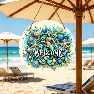 Ghirlanda di benvenuto da spiaggia per porta d'ingresso, decorazione da parete in legno dal design bohémien, divertente per matrimoni, compleanni, Pasqua - Product Image 1
