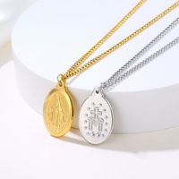 Collier pendentif religieux vintage catholique en acier inoxydable plaqué or 18 carats, médaille de la Vierge Marie, bijoux de mode chrétiens