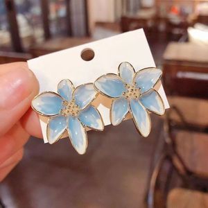New Personality Niche Trendy Gold-Plated Stud Earrings Blue Drop Glaze <b>Flower</b> <b>Sweet</b> Temptation Fashionable Earrings - Product Image 1