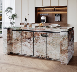 Ensemble de salle à manger commercial de luxe, style américain, tables et chaises en pierre et en bois de manguier pour hôtel, restaurant, salle à manger raffinée - Product Image 1
