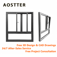 Ventana Abatible y Giratoria de Aluminio AOSTTER, Doble Acristalamiento, Rotura de Puente Térmico, Textura de Madera, Base Fija, Ventana Corredera Abatible