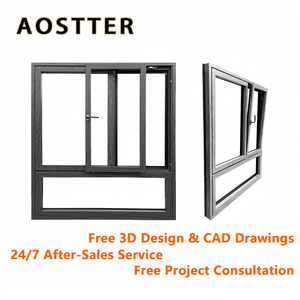 Ventana Abatible y Giratoria de Aluminio AOSTTER, Doble Acristalamiento, Rotura de Puente Térmico, Textura de Madera, Base Fija, Ventana Corredera Abatible - Product Image 1
