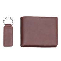 Set Gantungan Kunci Kulit Asli untuk Pria, Set Hadiah Dompet Pendek Kulit Sapi Lapisan Pertama untuk Pria