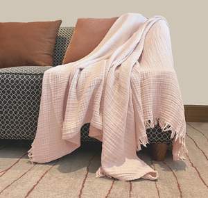 Manta de muselina de gasa de algodón 100% moderna al por mayor mantas tejidas de 4 capas para sofá cama patrón sólido - Product Image 4