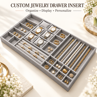 Organisateur de bijoux en velours gris personnalisé, insert de tiroir empilable pour bagues, boucles d'oreilles, colliers, rangement de placard