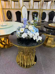 Table à gâteau de mariage de luxe en acier inoxydable doré, nouveau style, avec cristaux, tables en verre pour événements festifs - Product Image 2