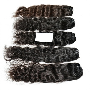 100% brut vierge ondulé faisceaux cheveux naturel noir couleur Machine Double trame indien Temple tissage Extensions de cheveux humains - Product Image 1