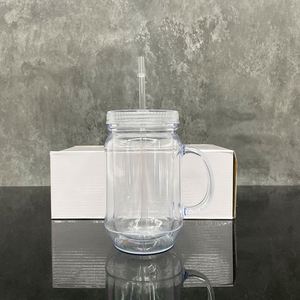 Vaso de plástico tipo Mason de doble pared de 20 oz con tapa y pajita para globos de nieve y envolturas UV DTF - Product Image 3