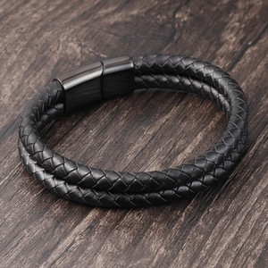 <span class=keywords><strong>Bracelet</strong></span> en cuir <span class=keywords><strong>pour</strong></span> homme <span class=keywords><strong>Bracelet</strong></span> manchette tressé Deux tons Noir Marron <span class=keywords><strong>Fermeture</strong></span> magnétique - Product Image 3