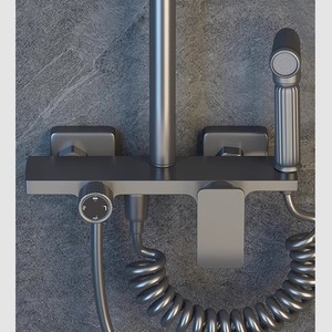 Gun Grey Vier-Gear Regen Douchekop Enkele Handgreep Messing Moderne Zachte Spuit Muur Mount Keramische Klep Kern Badkamer Doucheset - Product Image 2