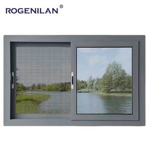 Fenêtres coulissantes isolées <span class=keywords><strong>à</strong></span> <span class=keywords><strong>double</strong></span> <span class=keywords><strong>vitrage</strong></span> avec cadre en aluminium <span class=keywords><strong>à</strong></span> 2 rails, série ROGENILAN 100, grille intégrée aux designs de fenêtres - Product Image 1