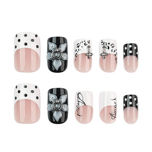 <span class=keywords><strong>Ongles</strong></span> carrés français à presser, motifs léopard noir et blanc, pois, fleurs 3D, options de <span class=keywords><strong>vernis</strong></span> personnalisables, matériau PMMA - Product Image 3