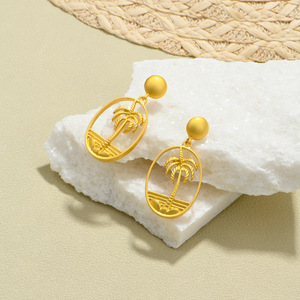 Pendientes Geométricos de Árbol de Coco, Aleación de Zinc, Color Dorado, Pendientes Colgantes de Moda - Product Image 2