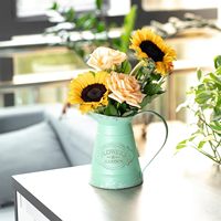 Pichet à fleurs en métal galvanisé vert Vase décoratif de ferme Vase rustique pour tournesols