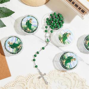 Collier croix en boîte parfum vert perles de prière 6mm perles de bois Rose Communion baptême commerce extérieur bijoux <span class=keywords><strong>Saint</strong></span> <span class=keywords><strong>Jude</strong></span> - Product Image 2