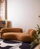 Sofá Curvo de Madera Reclinable de Una Plaza, Estilo Italiano, Estilo Crema, Lujo Ligero, para Apartamentos Pequeños, Sala de Estar, Tienda de Ropa, Salón de Belleza