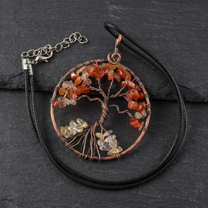 Collar de Árbol de la Vida Hecho a Mano con Estilo Feng Shui, Alambre de Cobre con Colgante de Cornalina Natural, Cristal de Cuarzo Amarillo, Gema de Ágata - Product Image 3