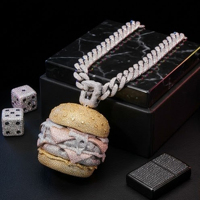 Promotion : Pendentif Burger en Argent Sterling 925 et Moissanite, Réaliste 3D, Style Hip Hop Iced Out pour Hommes, Idéal Streetwear Quotidien
