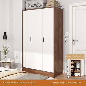 Meubles de chambre à coucher, armoire à double porte sur mesure, trois tiroirs, bambou bicolore, style moderne minimaliste, casiers sur mesure - Product Image 3