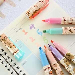 Bộ của 6 Macaron Highlighter bút capybara Pastel màu xiên bàn chải tip dễ thương huỳnh quang Bút Đánh Dấu cho vẽ văn phòng phẩm - Product Image 4