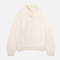 Pulls en tricot personnalisés haut de gamme à épaules tombantes et coupe ample, avec boutons texturés en bouclette, pour hommes, style polo texturé