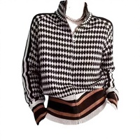 Cárdigan de Punto Acrílico a Cuadros para Mujer, Personalizado al por Mayor, con Cierre, Transpirable, en Contraste de Color, de Alta Calidad, Estilo Vintage, para Primavera y Otoño, OEM