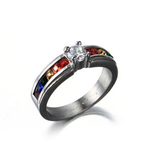 Arco Iris Color cristal CZ orgullo anillo elegante acero inoxidable redondo brillante diamante <span class=keywords><strong>Gay</strong></span> orgullo LGBT lesbiana anillo Unisex - Product Image 5