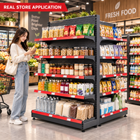 Étagère de supermarché double face avec panneau perforé, présentoir de vente au détail, étagère d'îlot pour épicerie, étagères métalliques réglables pour magasin