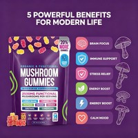 Gummies aux champignons avec Ashwagandha pour le soutien immunitaire, la santé cérébrale et l'énergie, 80 gummies véganes saveur fruits mélangés OEM ODM
