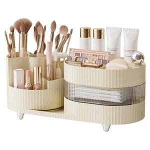 Injection-Molded Rectangle PET+ABS Plastic Cosmetic Organizer Storage Box Rotatable Design Modern <b>Makeup</b> Brushes <b>Vanity</b> Use - Product Image 1