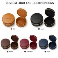 Astuccio Rotondo in Pelle PU Marrone con Cerniera per Gioielli, Mini Scatola Portatile da Viaggio per Orecchini a Cerchio, Organizer
