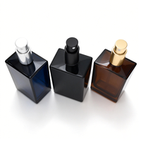 Flacon pulvérisateur en verre noir mat de 50 ml avec logo sérigraphié personnalisé, bouchon brumisateur, forme plate, pour sérum de soin de la peau et gouttes pour les yeux