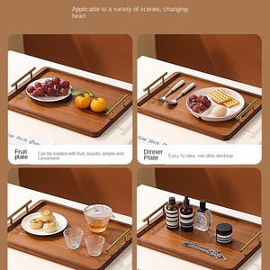 Plateau de service en bambou avec poignées dorées, plateau alimentaire pour le petit-déjeuner, la table à café, le dîner et le bar, plateau décoratif pour la <span class=keywords><strong>cuisine</strong></span> et la chambre - Product Image 4