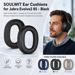 Coussinets <span class=keywords><strong>Elite</strong></span> <span class=keywords><strong>85</strong></span> <span class=keywords><strong>H</strong></span> compatibles avec les écouteurs sans fil à réduction de bruit Jabra <span class=keywords><strong>Elite</strong></span> 85h, coussinets de remplacement en cuir protéiné - Product Image 1