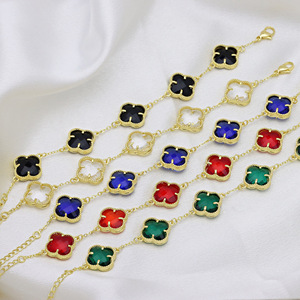 Pulsera de Trébol de Cuatro Hojas Colorida Chapada en Oro de 18K, Dije de Latón y Cobre, Cadena Fina de Moda, Pulseras y Brazaletes de Joyería para Mujer - Product Image 2