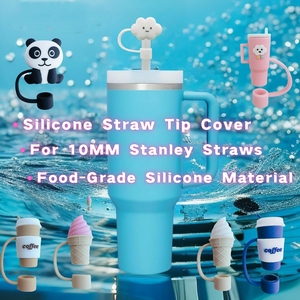 Protège-pailles anti-poussière en silicone/PVC de qualité alimentaire Panda, 0,4 pouce/10 mm, motifs variés, nouveauté pour gobelets et articles de boisson, personnalisable avec votre marque - Product Image 3