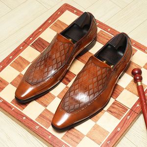 Luxurious Cowhide British Fashion Embossed Design Casual Breathable Men's <b>Shoes</b> <b>Height</b> <b>Increasing</b> Slip-On Pointed Toe Autumn - Product Image 3