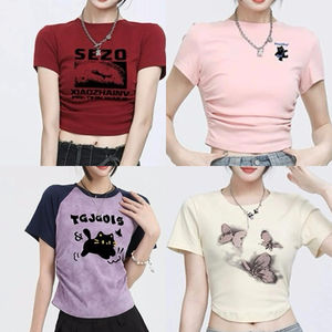 Camiseta de Mujer de Manga Corta Estilo Vintage de Alta Gama, Jersey Sólido de Alta Calidad con Logotipo, Transpirable para Verano, Venta al Por Mayor Internacional - Product Image 1