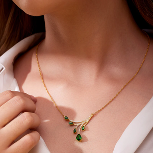 Marca de diseñador de lujo Green Lab Grown Natural Emerald Stone String 14K 18K Colgante Collar Charms Joyería fina para hombres y mujeres - Product Image 2