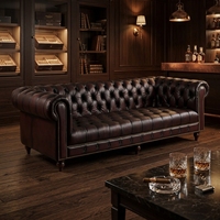 Chesterfield – ensemble de canapés en cuir véritable, meubles anciens, 3 places