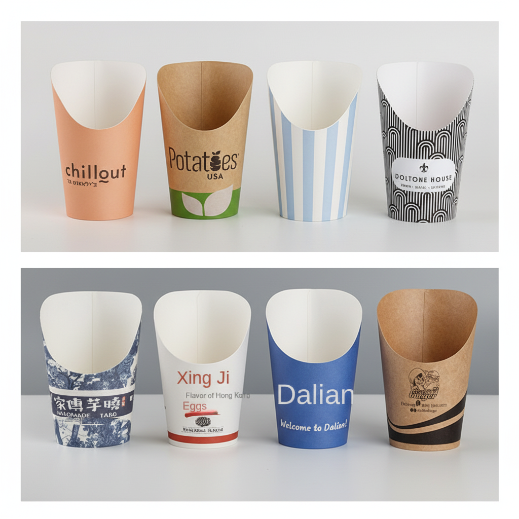Customized Logo 16oz Eco-friendly Single Wall Craft Paper Food Grade French Fries & Potato Chips Packaging Cups